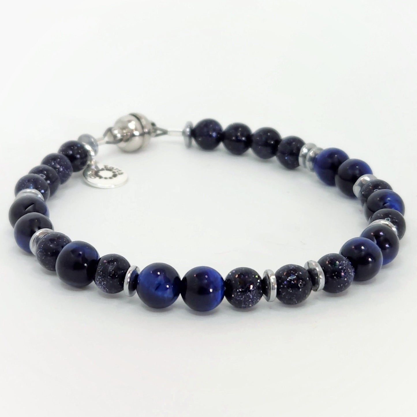 Blue Tiger Eye & Sandstone Steel Bracelet