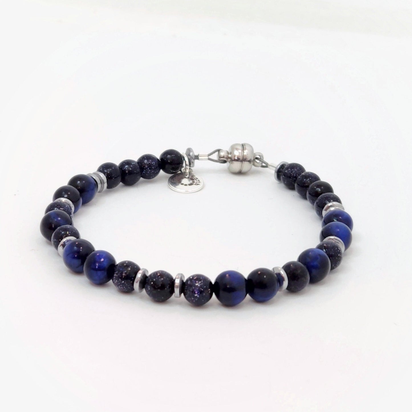 Blue Tiger Eye & Sandstone Steel Bracelet