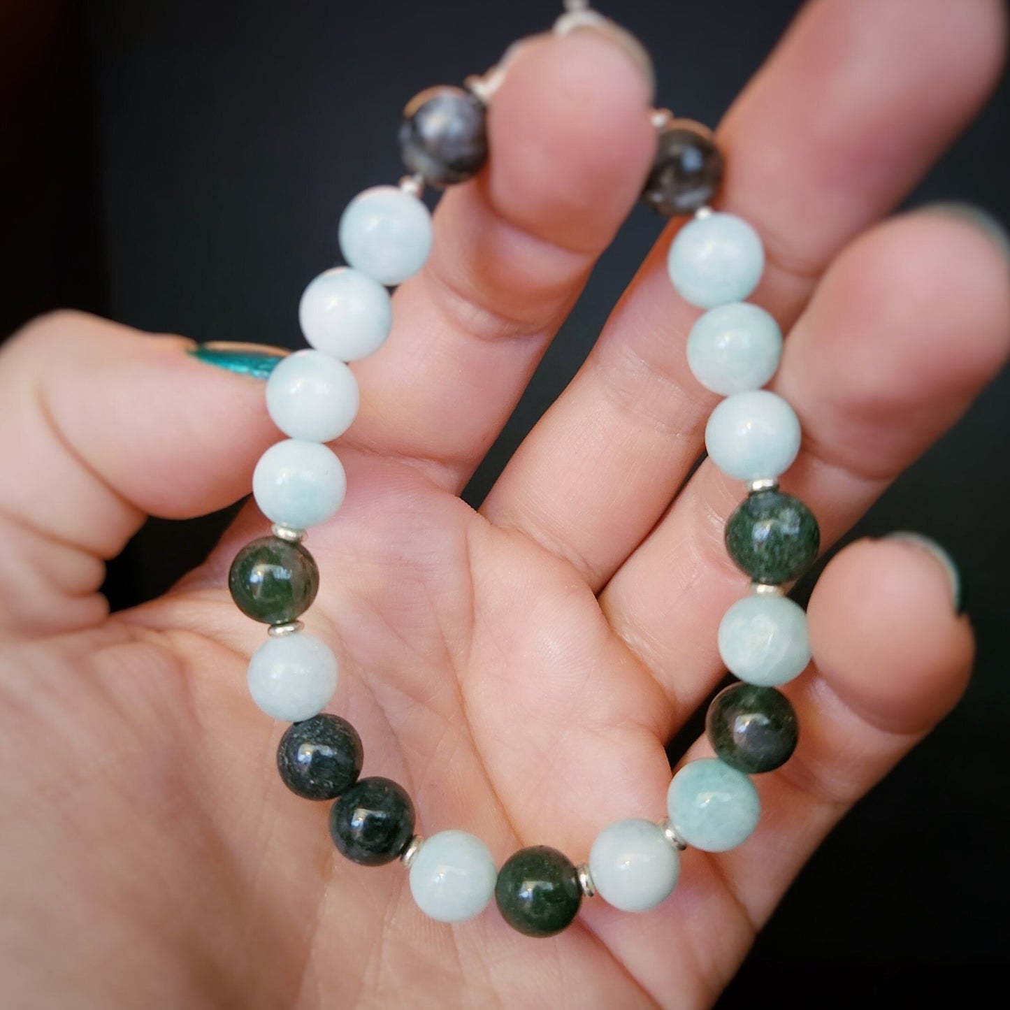 Larimar & Moss Agate Sterling Silver Bracelet