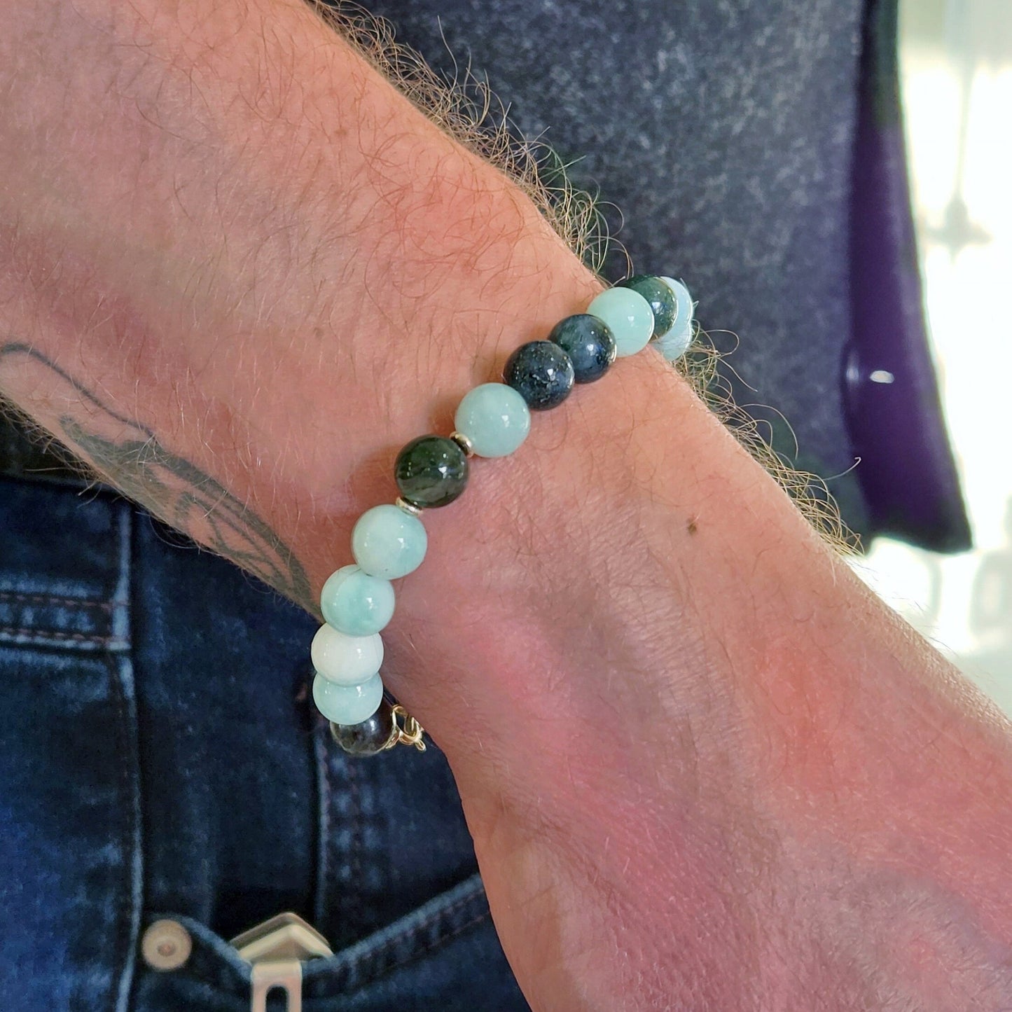 Larimar & Moss Agate Sterling Silver Bracelet