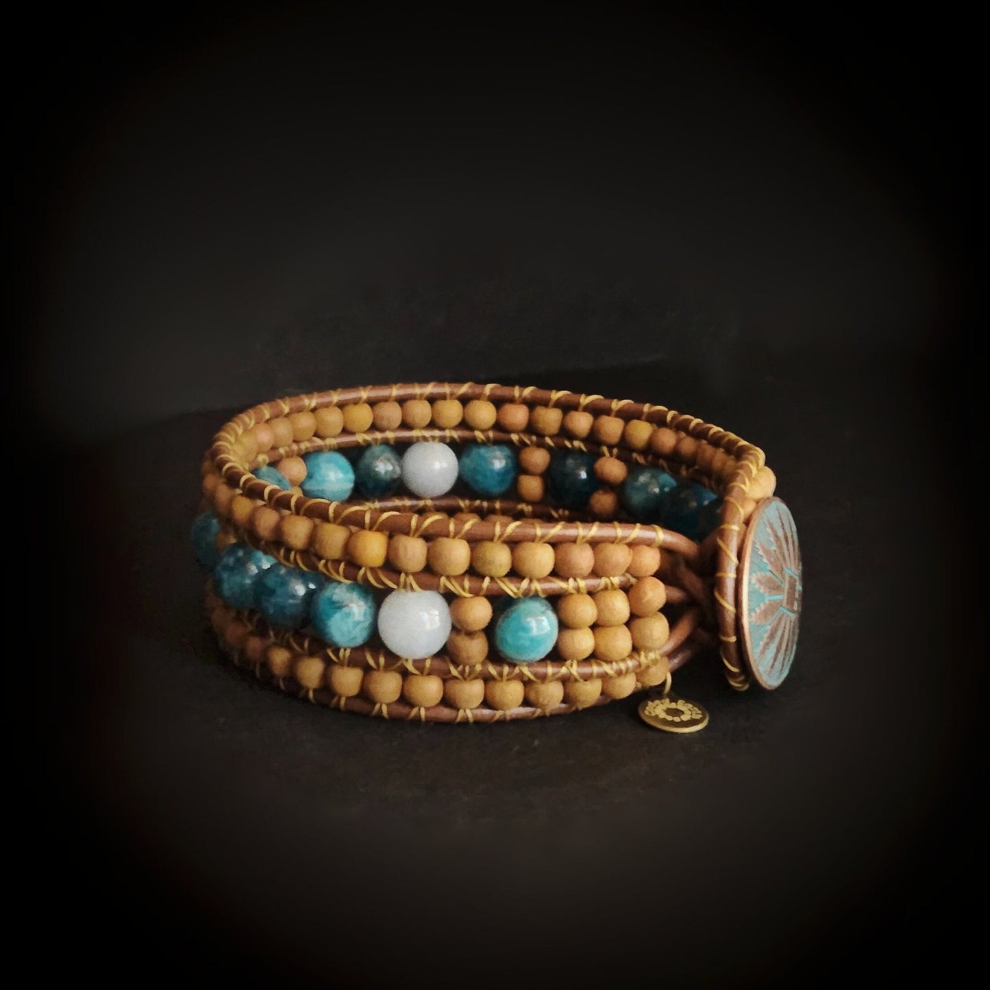 Blue Apatite & Aquamarine Sandalwood Cuff Bracelet