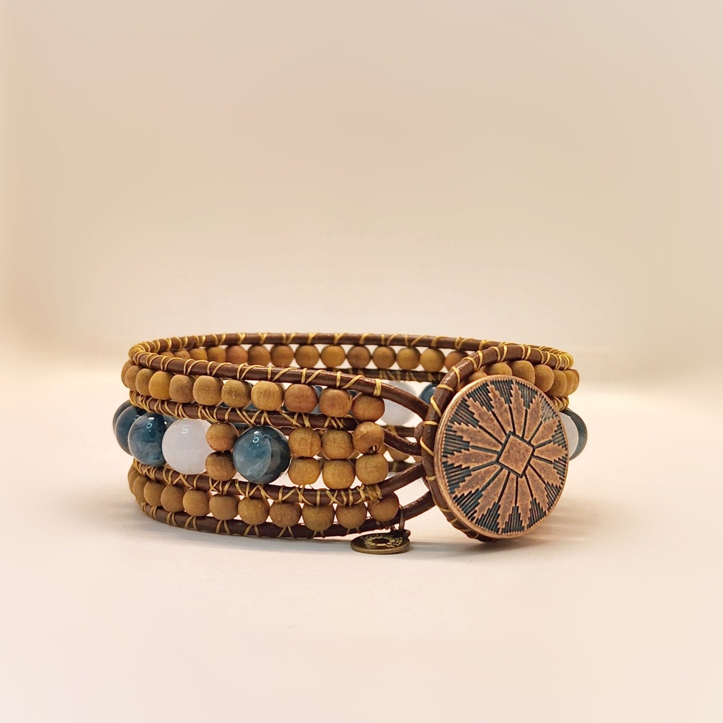 Blue Apatite & Aquamarine Sandalwood Cuff Bracelet