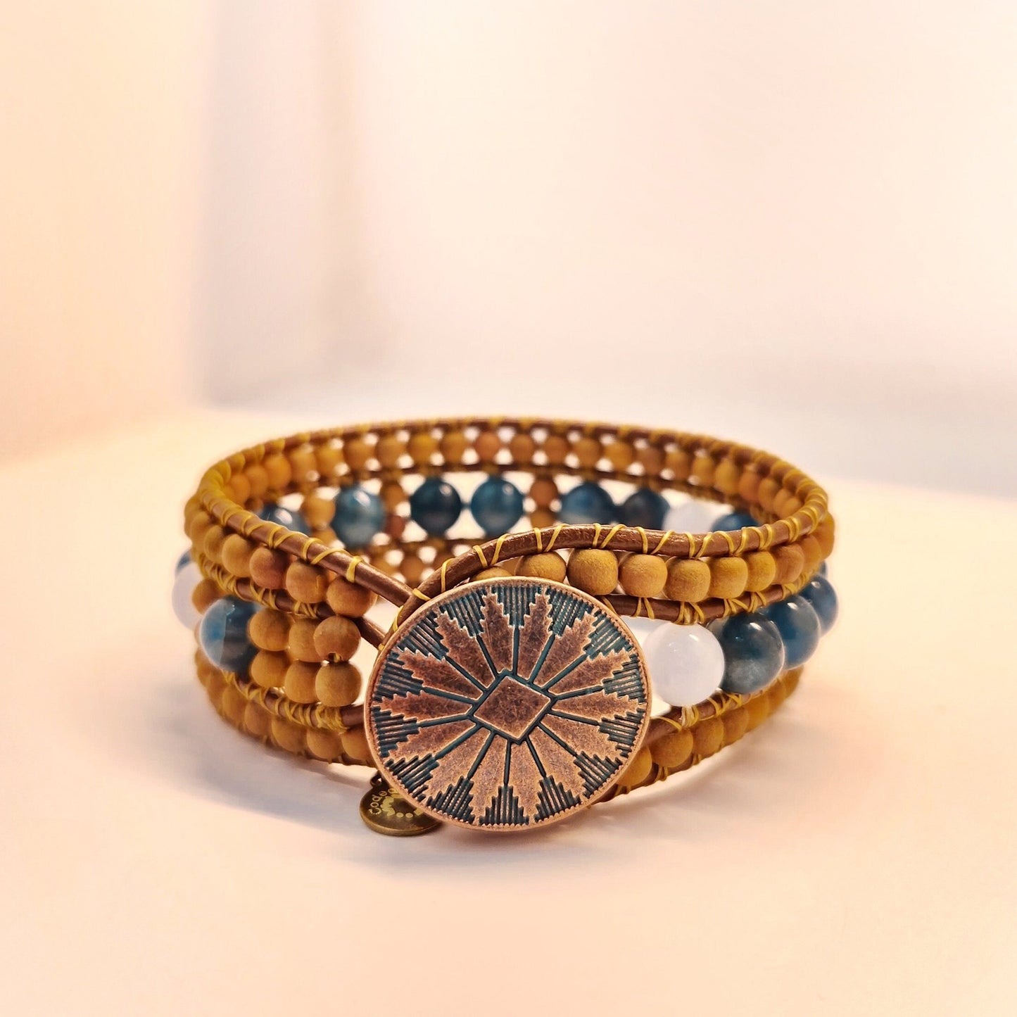 Blue Apatite & Aquamarine Sandalwood Cuff Bracelet