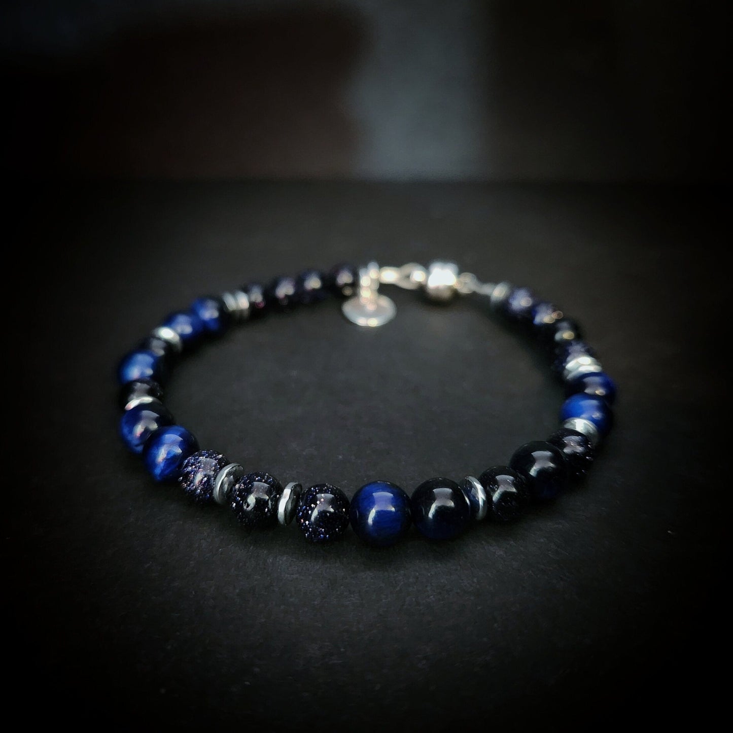 Blue Tiger Eye & Sandstone Steel Bracelet