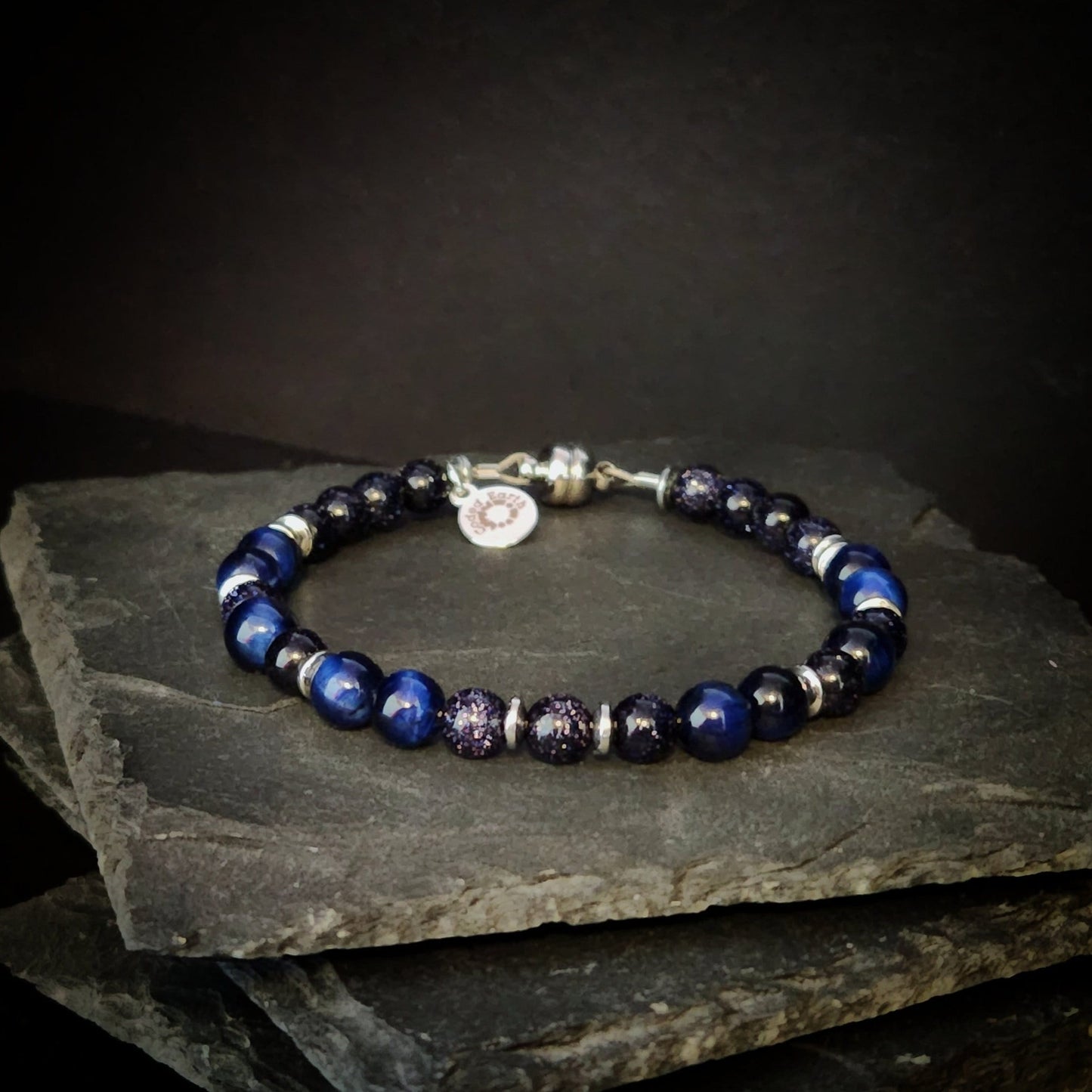 Blue Tiger Eye & Sandstone Steel Bracelet