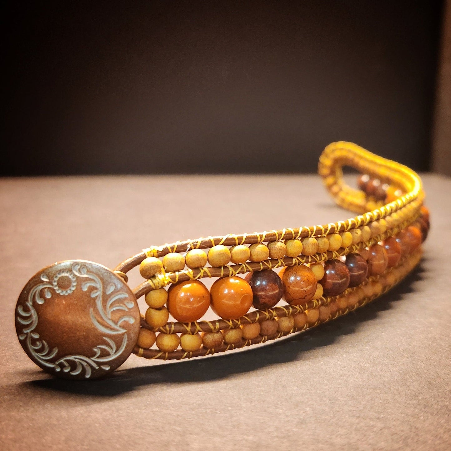 Red & Brecciated Jasper Sandalwood Cuff Bracelet