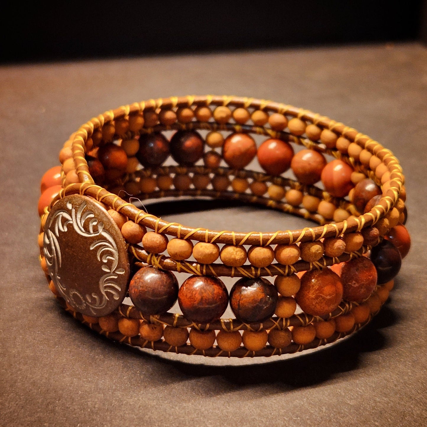 Red & Brecciated Jasper Sandalwood Cuff Bracelet