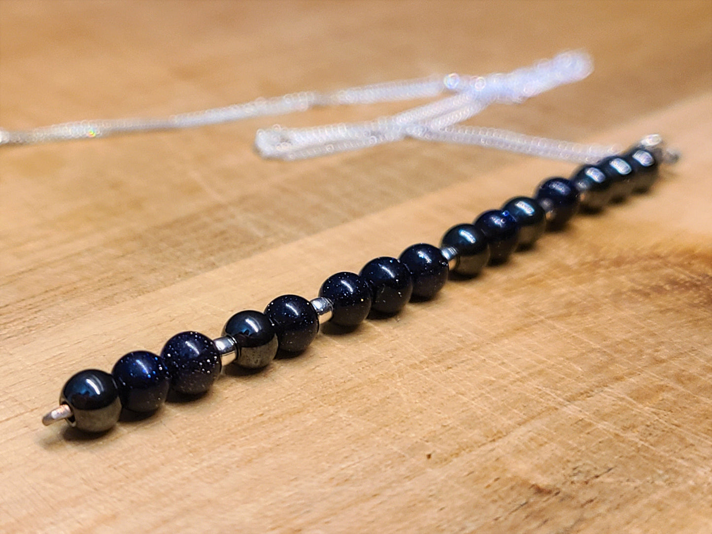 Blue Sandstone & Magnetic Hematite Sterling Silver Icicle Necklace