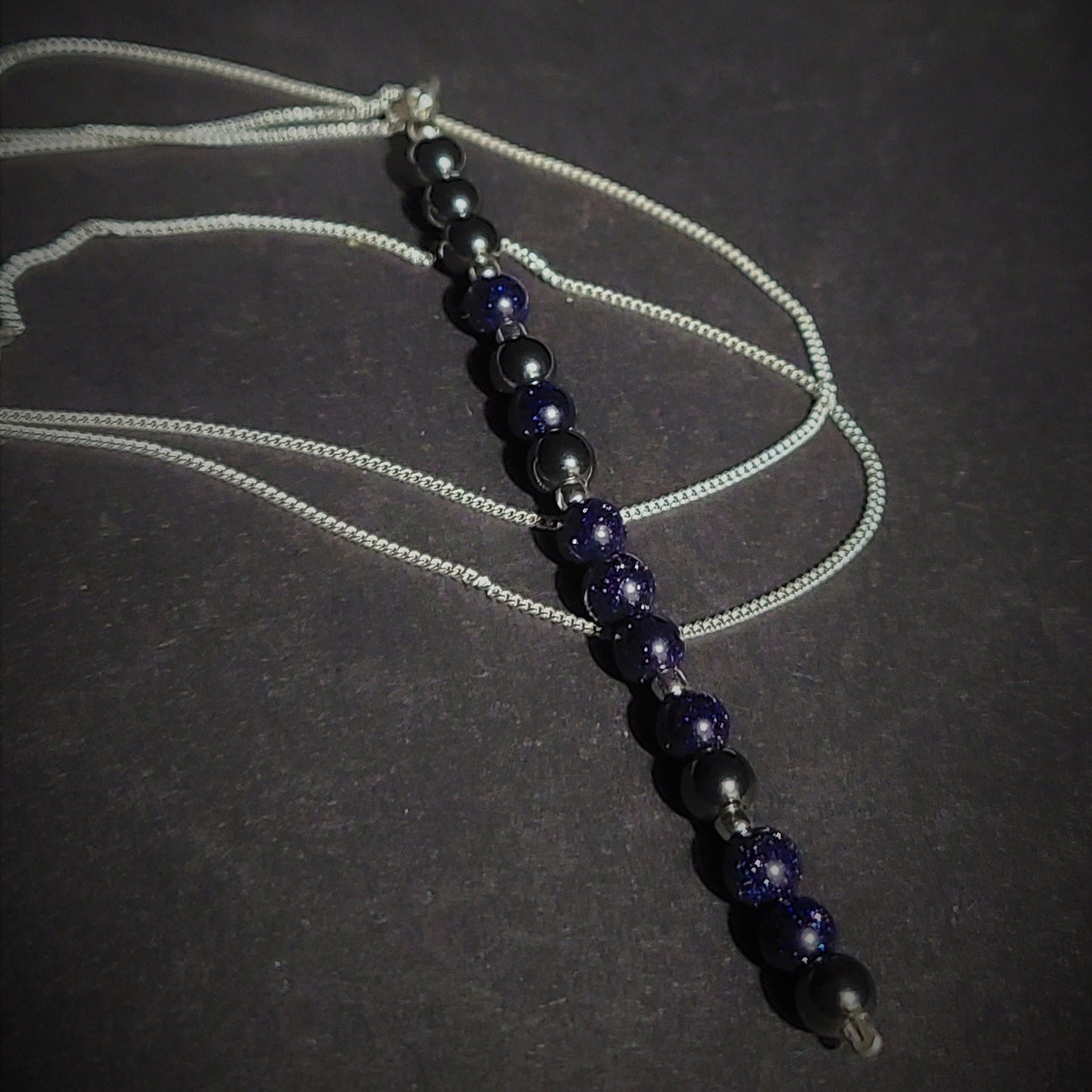 Blue Sandstone & Magnetic Hematite Sterling Silver Icicle Necklace