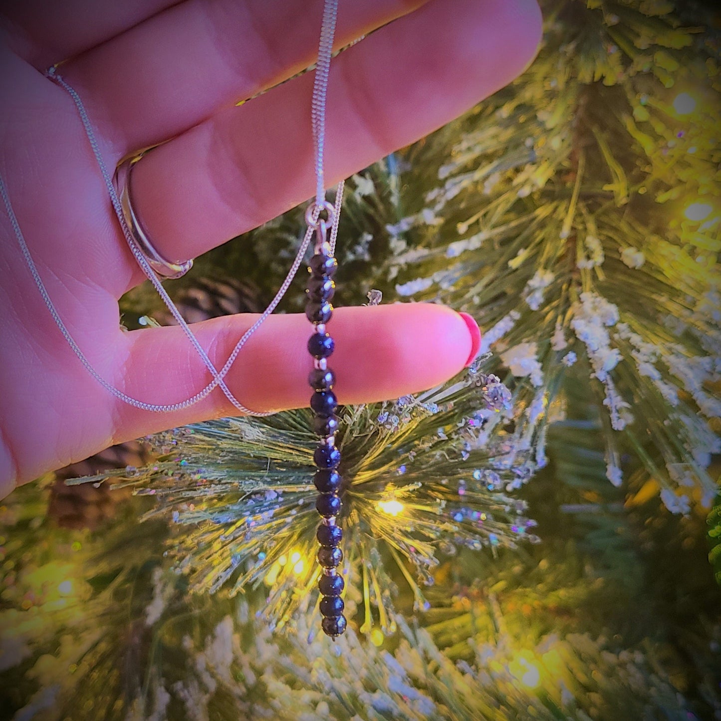 Blue Sandstone & Magnetic Hematite Sterling Silver Icicle Necklace