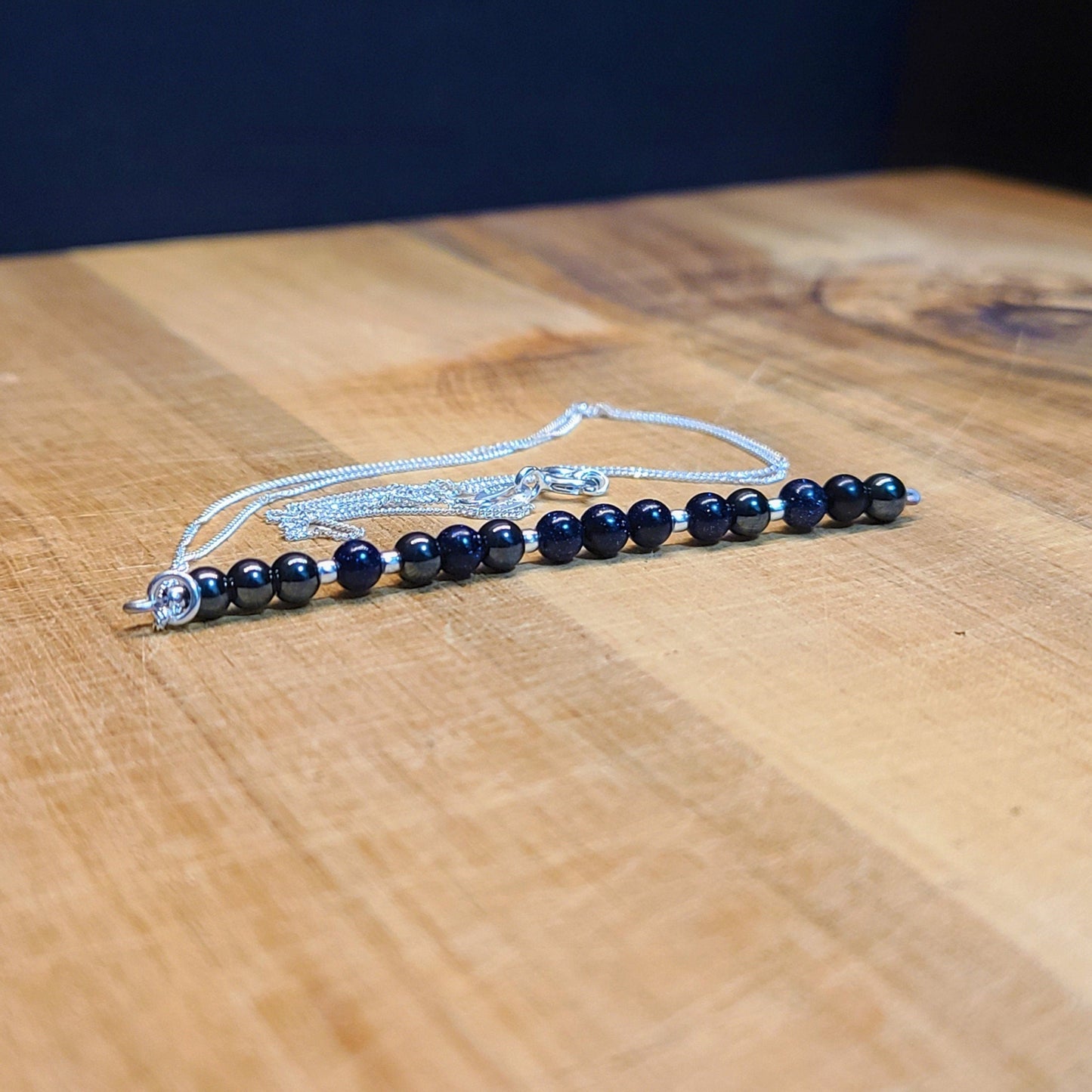 Blue Sandstone & Magnetic Hematite Sterling Silver Icicle Necklace