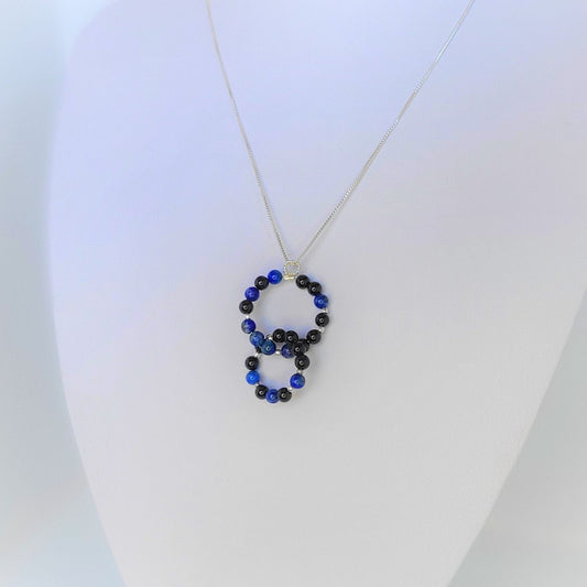 Lapis Lazuli & Black Tourmaline Sterling Silver Link Necklace